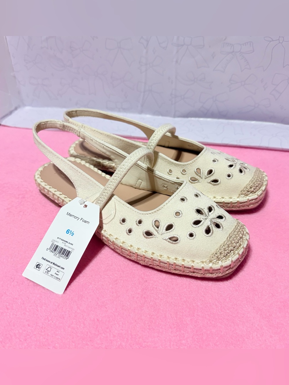 Time and True Women’s Cream Espadrille Slingback Flats, Size 6.5 NEW